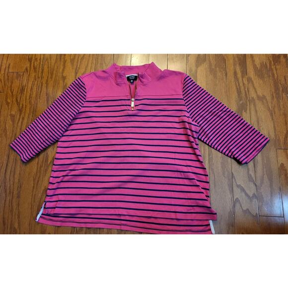 Jones New York Top Womens XXL Pink Striped 3/4 Sleeve 1/4 Zip Stretch Knit - Picture 4 of 8